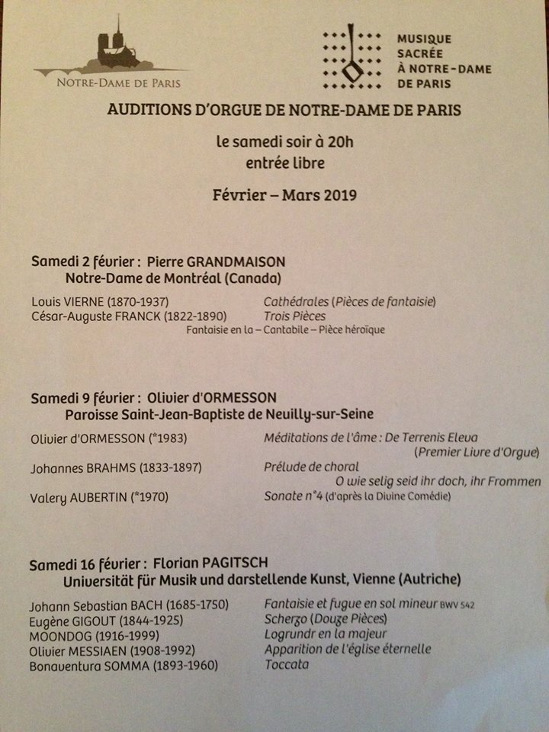 Affiche concert Notre Dame par Olivier D'Ormesson du 9 février 2019